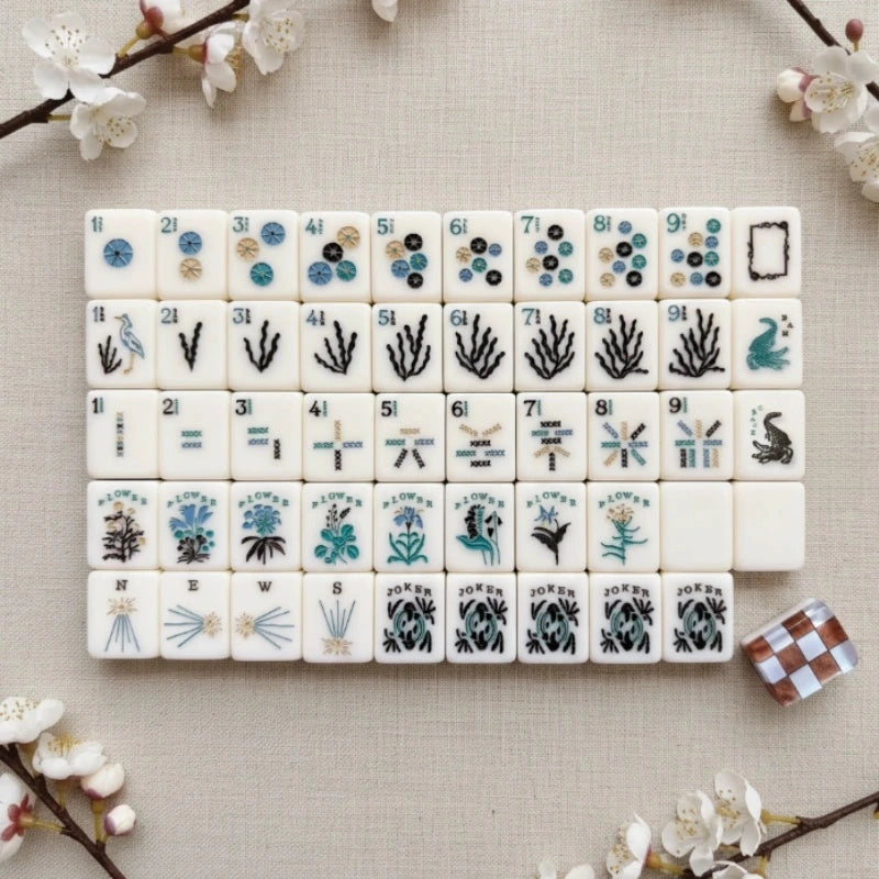 Elegant sea plant themed mah‑jongg tiles with jokers