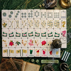 Golf themed American mahjong set with green striped tile backs