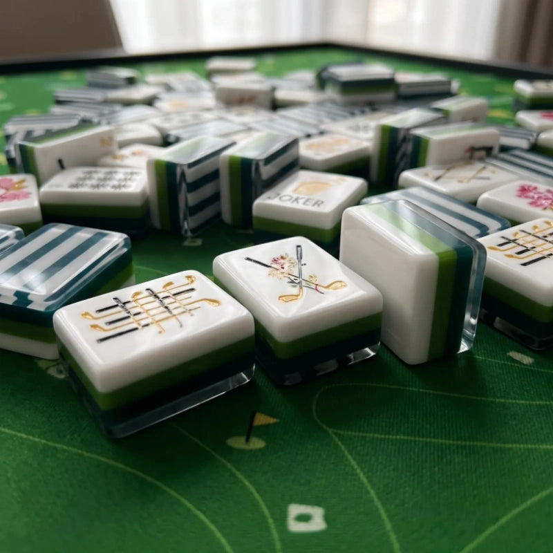 Green blue striped custom American mahjong tile set