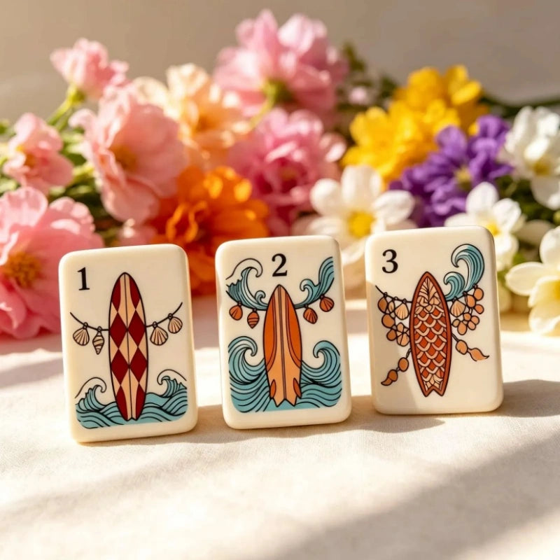 surfboard themed mahjong gift set