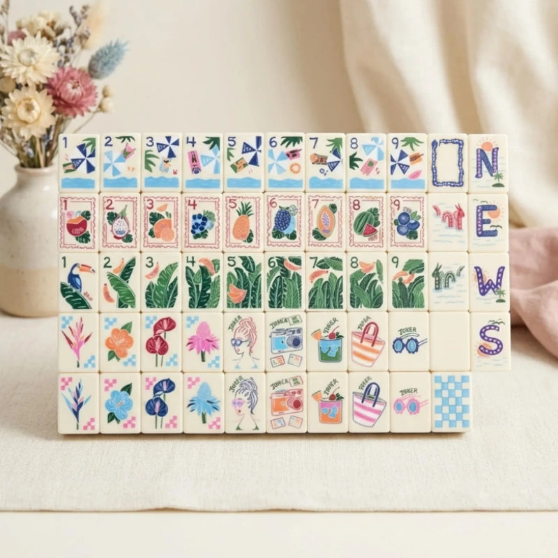 Tropical illustrated mahjong tile set