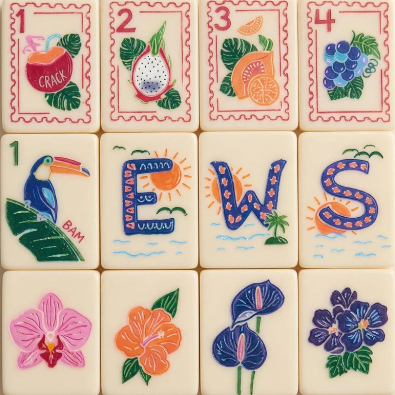 Palm leaf illustrated mahjong set