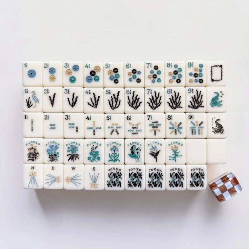 Vintage illustrated American mahjong tile set