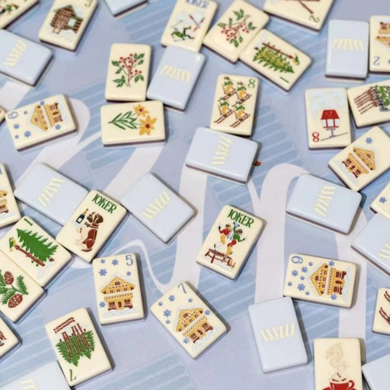 Winter ski‑themed American mahjong set